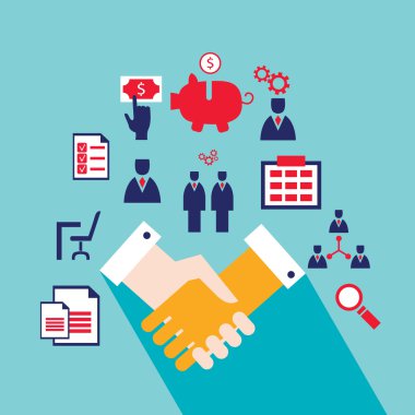 Handshake and icons for web Successful business concept