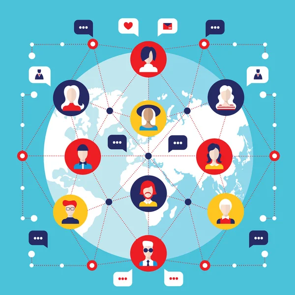 Concept de réseau social Éléments d'infographie de communication mondiale — Image vectorielle