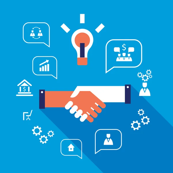 Handshake e ícones para web Conceito de negócio bem sucedido — Vetor de Stock
