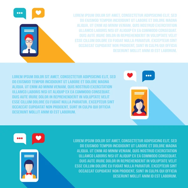 Concept de réseau social Smartphones mobiles avec avatars de personnes — Image vectorielle