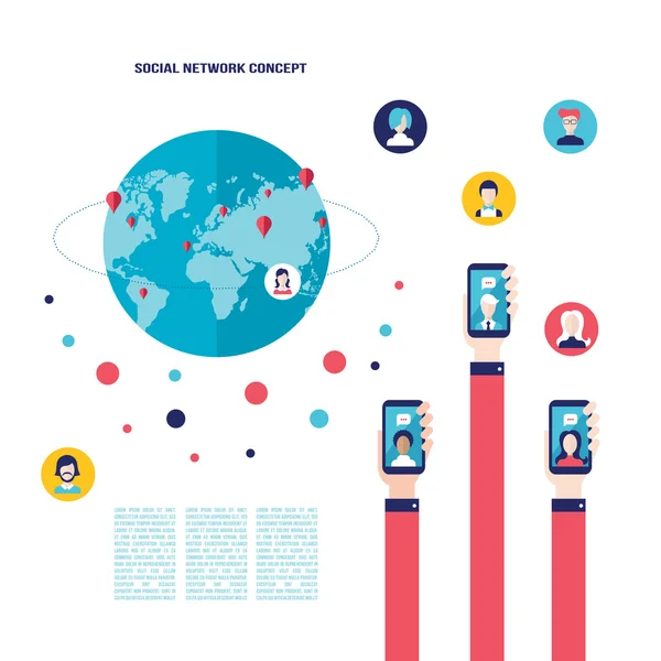 Sociala nätverk begreppet affärsman hand med smarta mobiltelefon Global kommunikation infographic element — Stock vektor