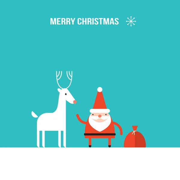 Cute Santa Claus and Christmas deer modern flat design style — Stock Vector