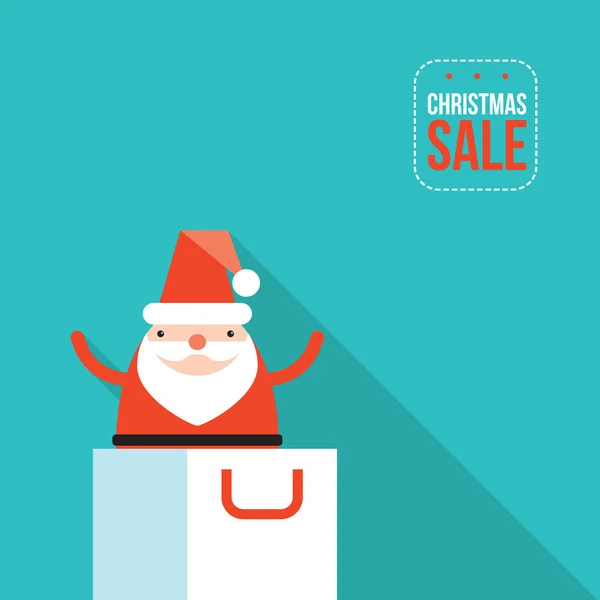 Papai Noel pulando para fora do saco de compras Venda de Natal Presentes de Ano Novo —  Vetores de Stock