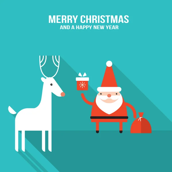 Lindo Santa Claus con regalo y regalos Diseño plano moderno — Vector de stock