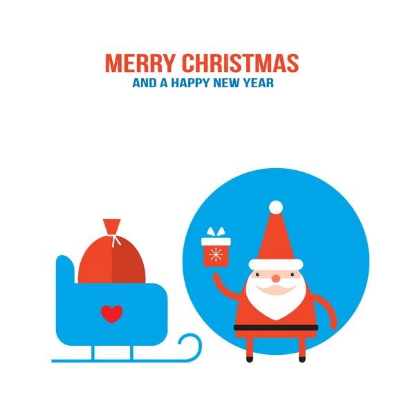 可爱的圣诞老人与礼物礼品袋和雪橇 — 图库矢量图片