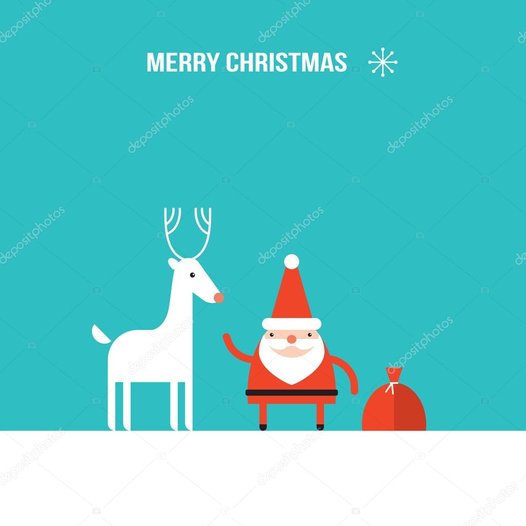 Cute Santa Claus and Christmas deer modern flat design style 