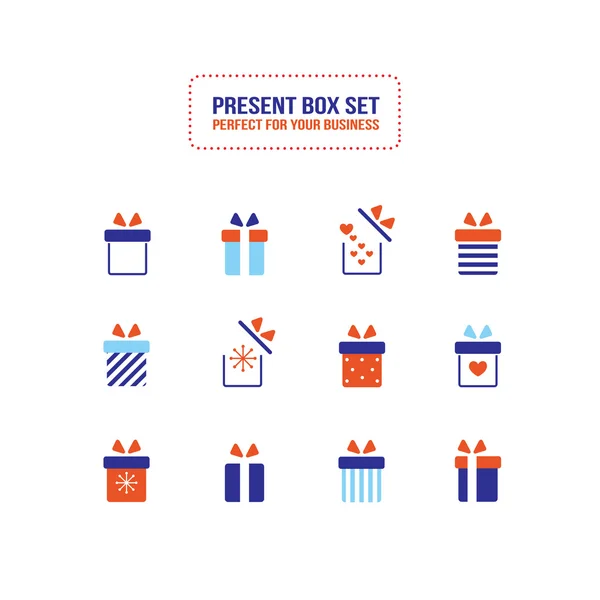 Presente ícone caixa de presente definido Natal Ano Novo conceito de férias — Vetor de Stock