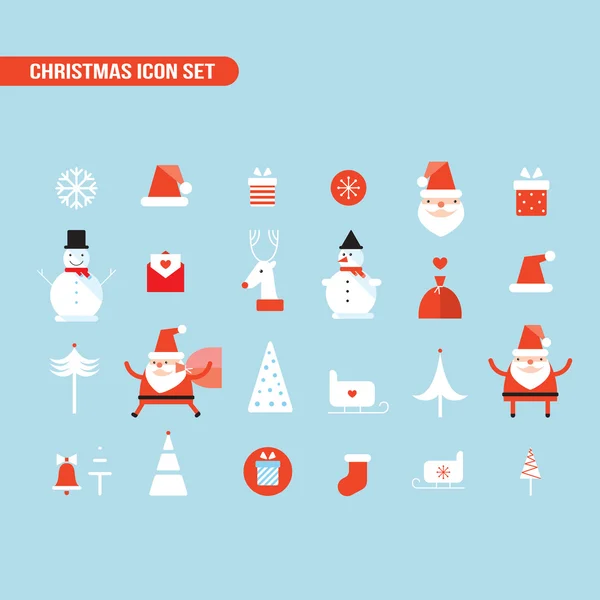 Navidad y Año Nuevo icono conjunto vacaciones Santa Claus muñeco de nieve — Vector de stock