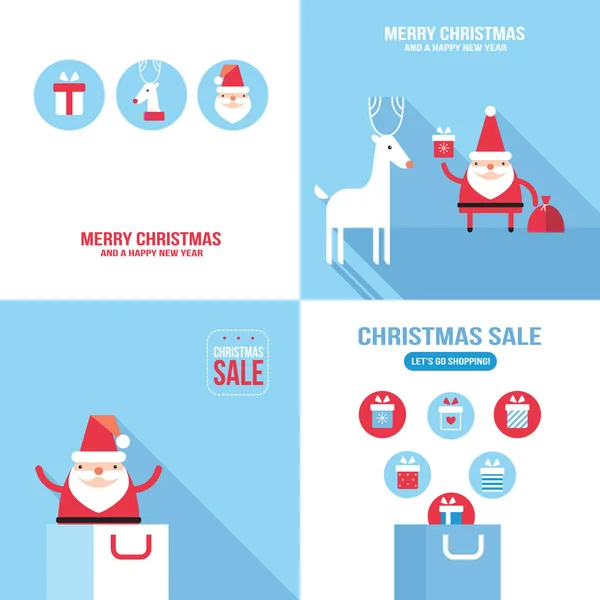 Navidad Año Nuevo banner conjunto Santa Claus compras venta de temporada — Archivo Imágenes Vectoriales