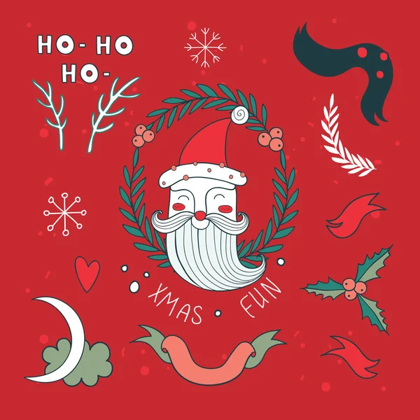 Natale disegnato a mano elementi di design con Babbo Natale — Vettoriale Stock