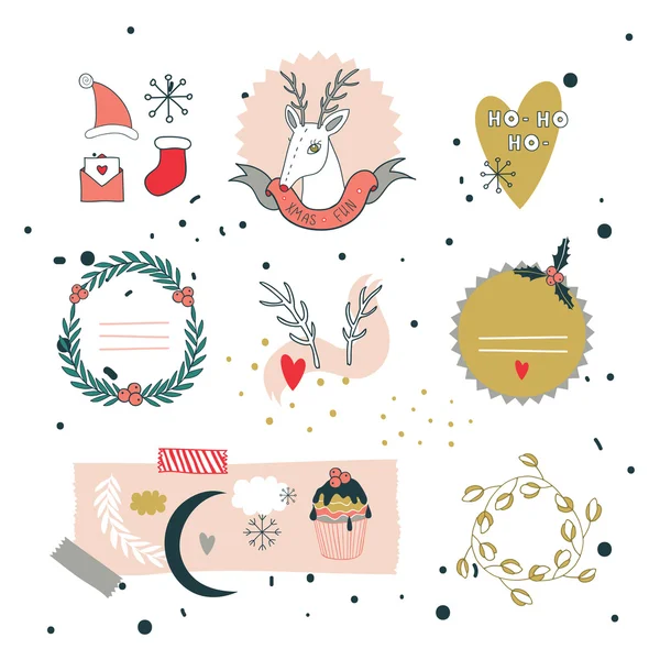 Jul och nyår hand dras design element set — Stock vektor