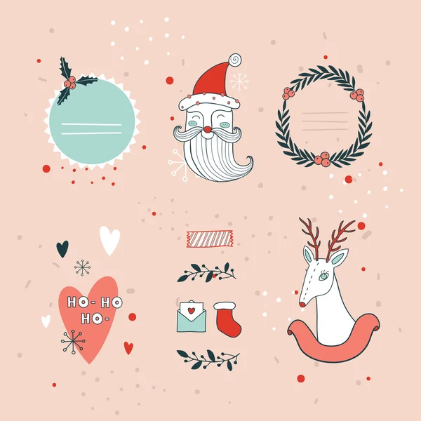 Set di elementi di design disegnati a mano di Natale e Capodanno — Vettoriale Stock