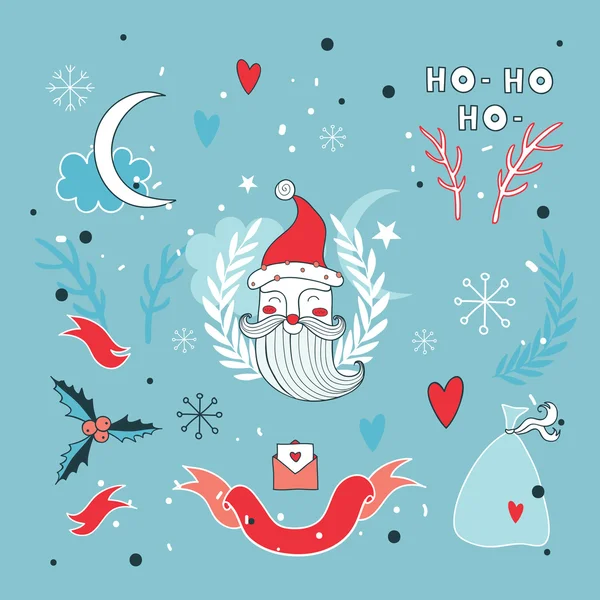 Natale disegnato a mano elementi di design con Babbo Natale — Vettoriale Stock