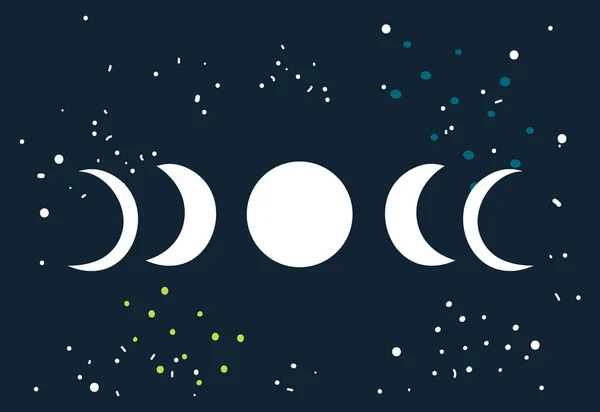 Eclipse lunar Fases lunares círculo con estrellas espacio fondo — Vector de stock