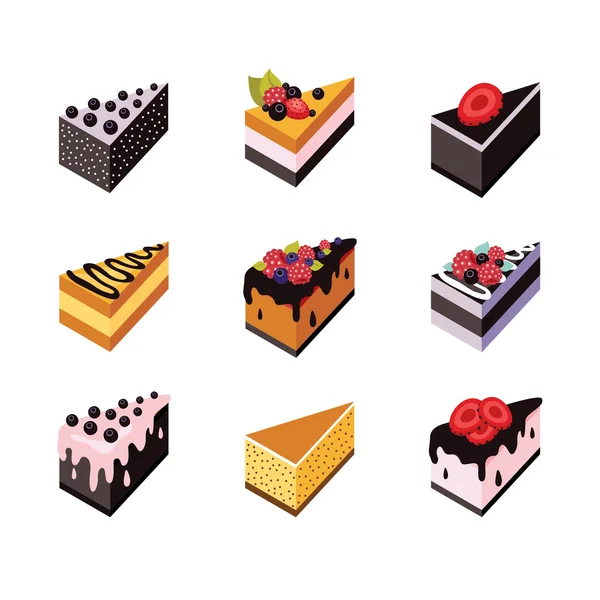 Set de gâteaux Isometric flat design web icon collection Délicieux dessert — Image vectorielle