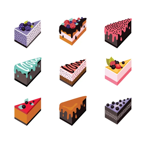 Торт набір Ізометричний плоский дизайн веб-ікон колекція Смачний десерт — стоковий вектор