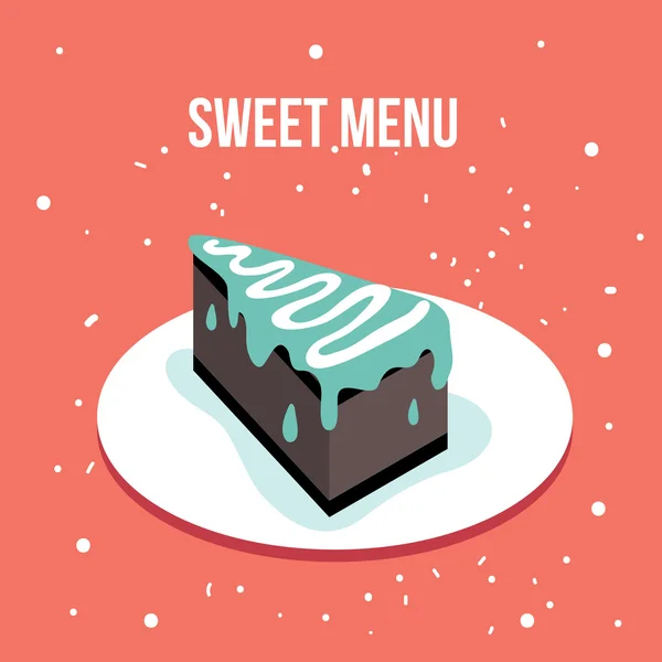 おいしい甘いケーキ デザート プレートかわいいフラット モダン スタイル — ストックベクタ