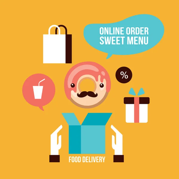 Set di elementi di design per la consegna degli alimenti Delizioso dessert Ciambella icone del caffè — Vettoriale Stock