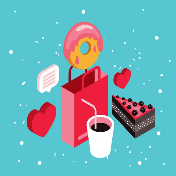 Donut shop Dessert de gâteaux Délicieux ensemble d'éléments infographiques isométriques alimentaires — Image vectorielle