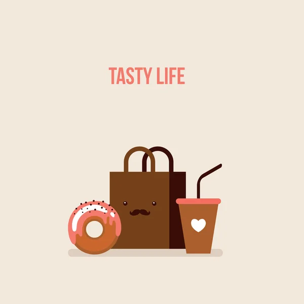 Delicious donut Coffee Shopping bag — стоковый вектор