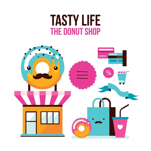 Donut koffie online winkelen infographic platte 3d isometrische ontwerpstijl — Stockvector