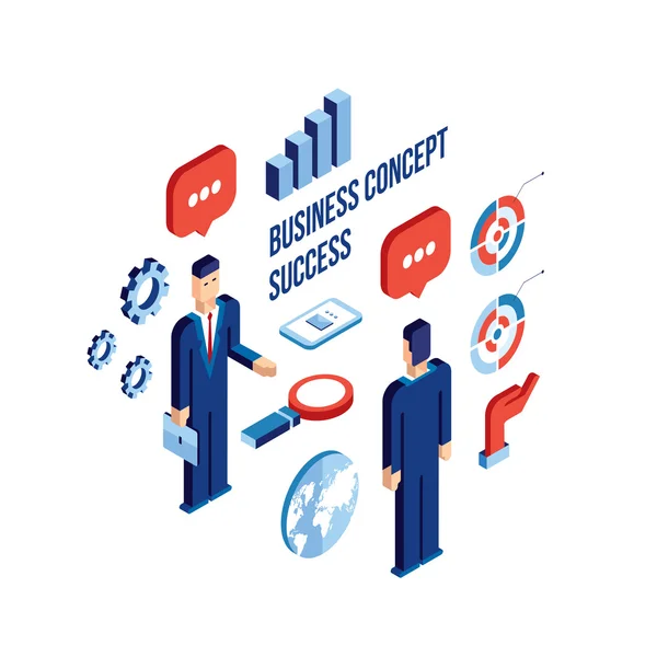 Businessman isometric people Successful business communication technology concept — Stock Vector