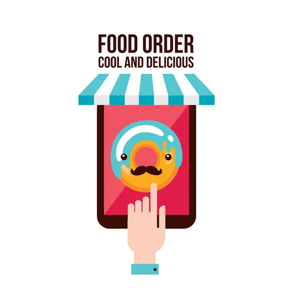 Alimentation en ligne commander app La personne qui choisit le menu beignet design plat — Image vectorielle