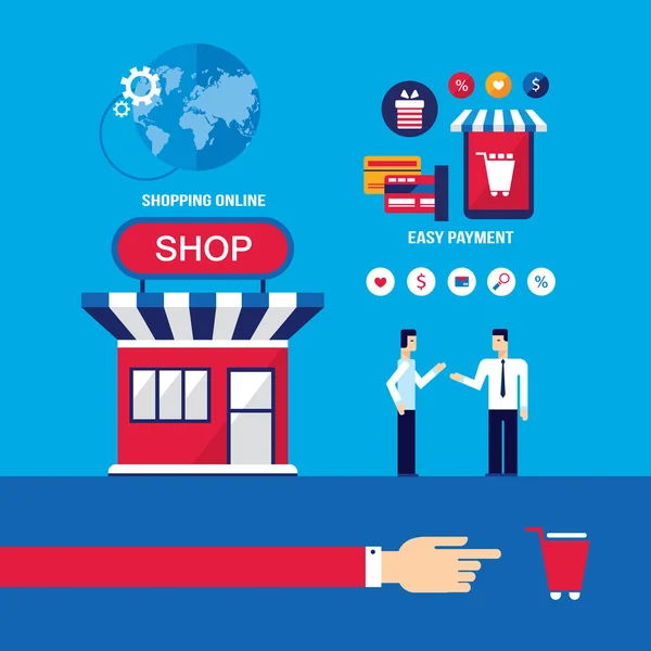 Shopping Paiement mobile en ligne Commerce électronique Concept de technologie — Image vectorielle
