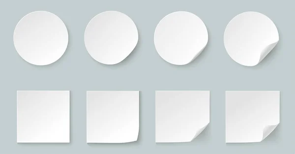 Набор Круглых Квадратных Наклеек Белые Бумажные Этикетки Изогнутыми Краями Продвижения — стоковый вектор