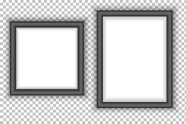 Set Van Mockup Zwarte Fotolijsten Hangen Foto Aan Muur Geïsoleerde — Stockvector