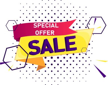 Vektör bayrağı. Mega Satış,% 50 indirim, Sınırlı Özel Teklif. Süper, mega anlaşma. Şablon, modern promosyon etiketi. Reklam mesajı, uygun fiyat.