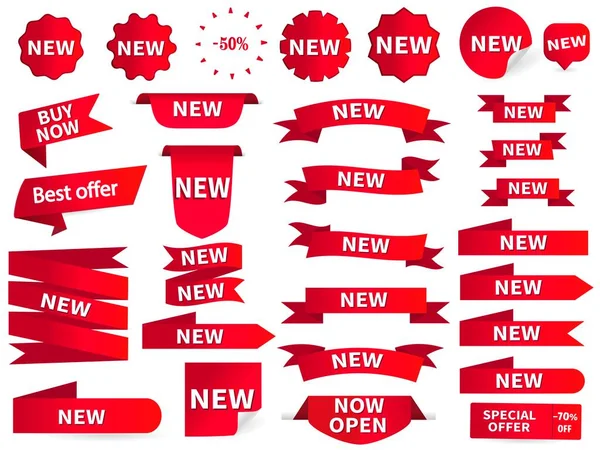 Set Red Ribbons Banners Sale Labels Cutting Border Big Mega — Stock vektor