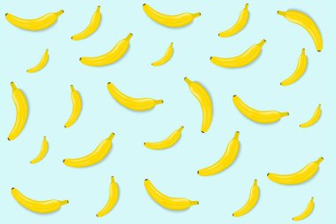 Elle çizilmiş karikatür stele muz çizilmiş kusursuz vektör deseni. Mavi arkaplanda sarı meyveler. Typography için çizim, kumaş ve kağıt üzerine baskı. Vektör illüstrasyonu.