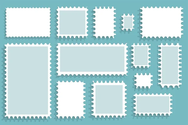 一套空白邮票 收集经雕琢的邮票 各种形状和质地纸制信封的贴纸 矢量说明 — 图库矢量图片