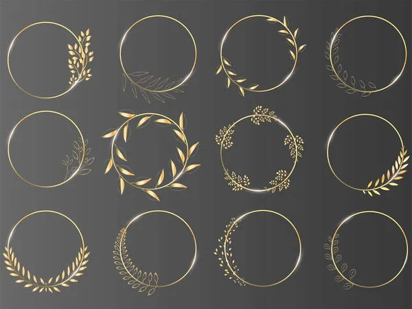 Set Gold Laurel Wreaths Vector Logo Design Made Leaves Vintage — Stock Vector