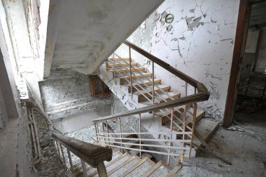 Hayalet kasaba Pripyat, Ukrayna yakınlarındaki Çernobil bölgesinde terk edilmiş Jüpiter 'in merdiveni.