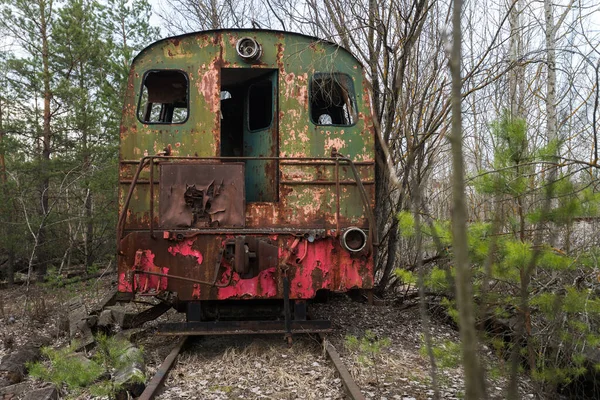 Vieja Locomoción Radiactiva Estación Abandonada Yanov Cerca Ciudad Fantasma Pripyat — Foto de Stock