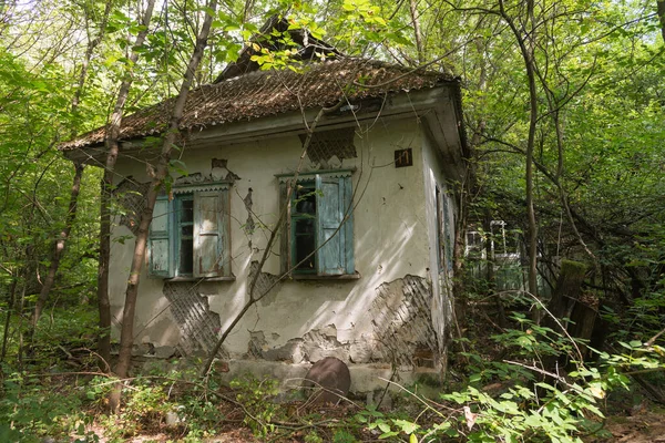 Σπίτι Στο Εγκαταλελειμμένο Χωριό Zalissya Μετα Αποκαλυπτικό Τοπίο Θερινή Περίοδος — Φωτογραφία Αρχείου