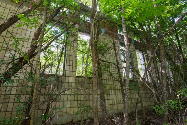 stock image Old building in abandoned village Dibrova, post apocalyptic landscape, summer season in Chernobyl exclusion zone, Ukraine