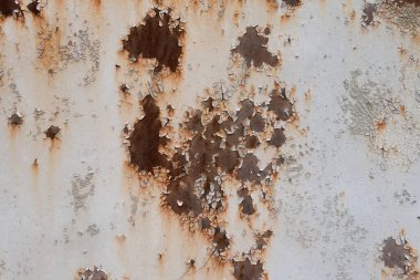 Grunge paslanmış metal doku, pas ve oksitlenmiş metal paslı lekeler ve çatlaklarla boyanmış çelik, soyut çürümüş demir duvar kağıdı, Çernobil 'de radyoaktif atık