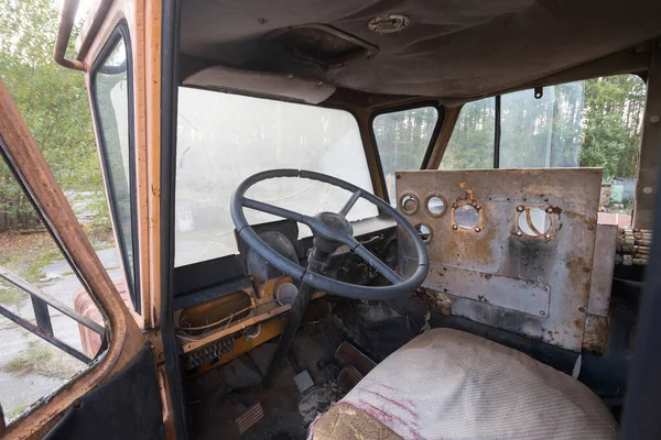 Cabin Abandoned Radioactive Vehicle Old Rusty Truck Ghost Town Pripyat — Foto de Stock