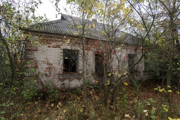 Σπίτι Στο Εγκαταλελειμμένο Χωριό Illintsi Μετα Αποκαλυπτικό Τοπίο Φθινοπωρινή Εποχή — Φωτογραφία Αρχείου