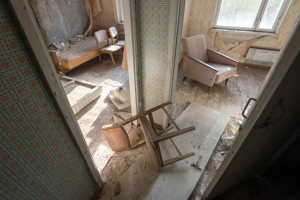 Móveis Quebrados Apartamento Abandonado Cidade Fantasma Pripyat Interior Pós Apocalíptico — Fotografia de Stock