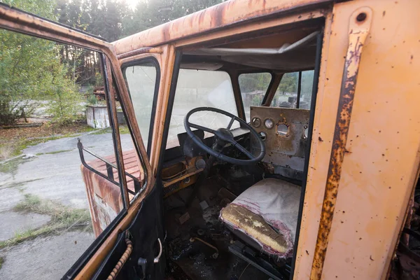 Cabin Abandoned Radioactive Vehicle Old Rusty Truck Ghost Town Pripyat — Stock Photo, Image