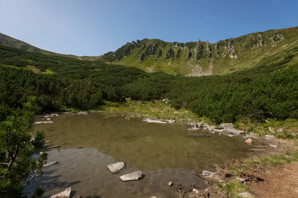 Lake Shpyci Mountain Summer Panorama Mountains Sunny Day — Stock Photo, Image