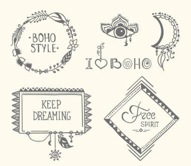 Boho elle çizilmiş kare tüylü eps8 ayarla