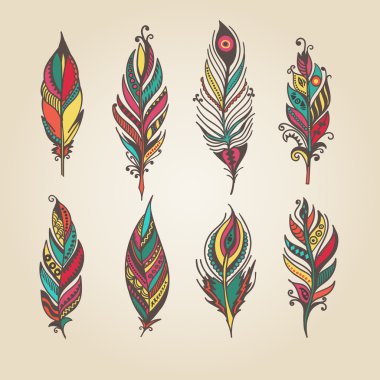 Boho tüyler çizilmiş set eps10 el