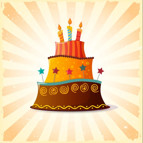 Cartão de aniversário com bolo — Vetor de Stock