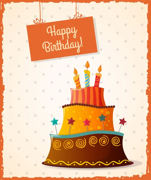 Cartão de aniversário com bolo —  Vetores de Stock