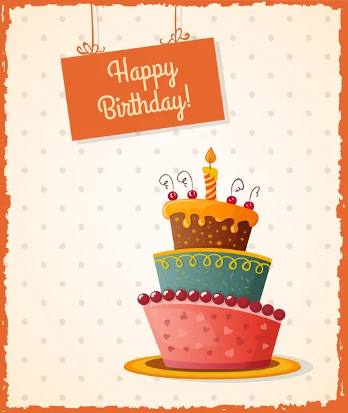 Cartão de aniversário com bolo —  Vetores de Stock